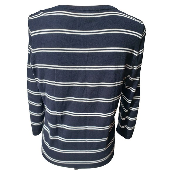 Womens Sweater TALBOTS White &Blue Striped Cotton Knit Cardigan 3/4 Slv Sz Small - Picture 4 of 8